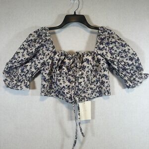 70F/20C Off Shoulder Floral Printed Puff Sleeve Top Large